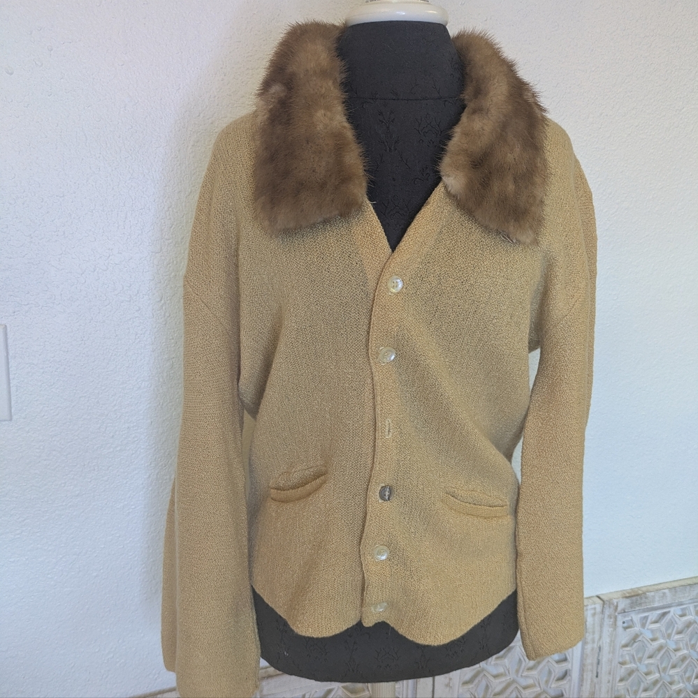 1940s/50s Mohpac Campus Fur Collar Cardigan - Picture 10 of 13
